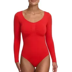 cfab (creamy fabrics) Miederbody Bodysuit Sculpting Shapewear Longsleeve mit String-Fire Red-3XL (1-tlg) Figurformend rot 3XL