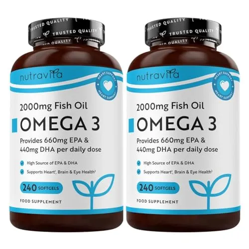 Nutravita Omega 3 Kapseln Hochdosiert 2000mg Fischöl Kapseln mit 660mg EPA un 440mg DHA
