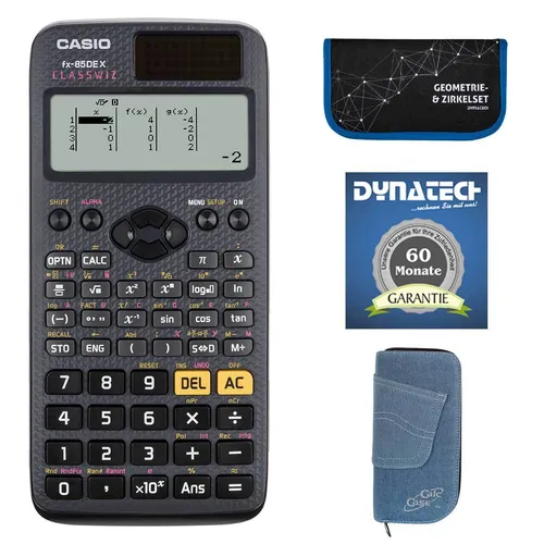 Casio FX-85 DE X mit Jeans-Tasche, Zirkelset und Garantieverlängerung