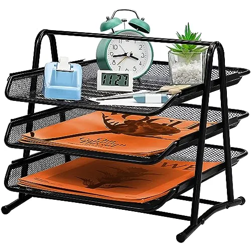 Dokumentenablage Aus Metall 3 Fächer Briefablage Organizer, Mesh Design Schreibtischablage, Schreibtisch Organizer Schwarz Schreibtisch Dokument Brief Ablage für Zuhause Büro Schreibtischablage
