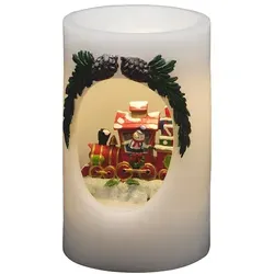 Konstsmide LED Echtwachskerze Schneemann mit Zug, weiß, mit 5h Timer, weiße Diode, batteriebetrieben, Innen