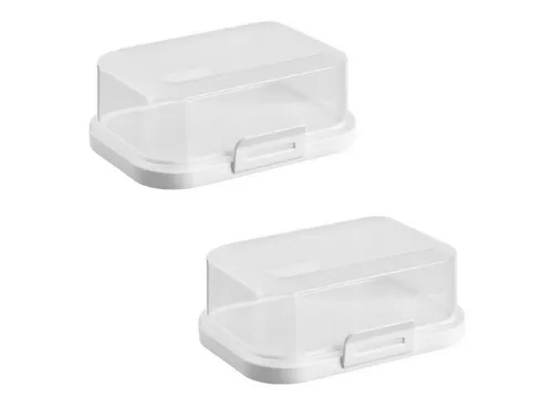 Engelland Butterdose Stapelbare Butter-/Käsedose, Kunststoff, (Vorteils-Set, 2-tlg., mit sicherem Klickverschluss), stapelbar, platzsparend, Ordnung im Kühlschrank, BPA-Frei, Mehrzweck