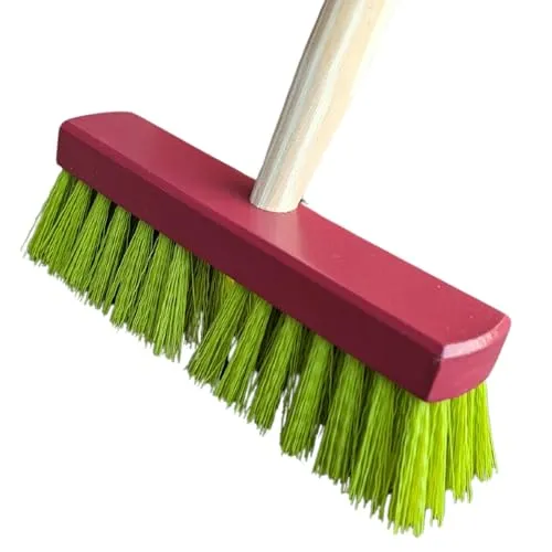 Land-Haus-Shop Kinderbesen Gartenbesen Holz Kinder Besen stabil mit Holzstiel Haushalt Garten Terasse Kinder Gartengerät Spielzeug Strassenbesen (Pink-Grün)