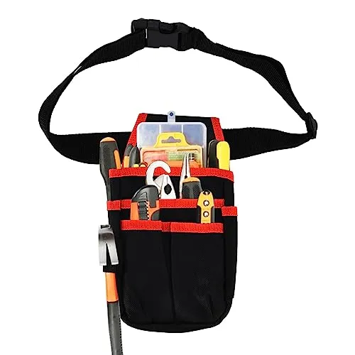 Klein Werkzeugtasche mit Gürtel, 25 x 13 cm Professionelle Elektriker Werkzeuggürtel 600D Oxford Stoff Wasserdichte Hardware Werkzeug Belt Tool Bag Garten Gürteltasche, Rot