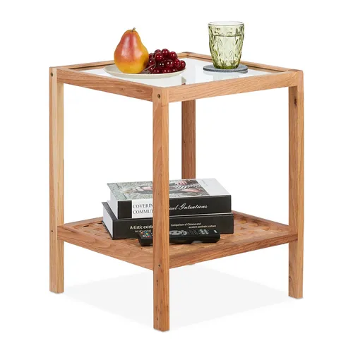 Walnuss Beistelltisch mit 2 Ablagen - Eleganter Beistelltisch aus Walnussholz mit 2 praktischen Ablagen, ideal für Wohn- und Schlafzimmer. Verleiht jedem Raum einen Hauch von Stil.
