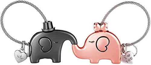 PREMIUM 2 Stück Schlüsselanhänger küssend mit Magnet | Partner Geschenke aus Edelstahl für Paare | Symbolische Anhänger als Glücksbringer & Liebesbeweis - Sicherer & reißfester Verschluss (Elefant)