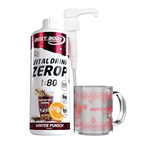 Best Body Nutrition Vital Drink Zerop - Winter Punsch Set - Gewichtsmanagement: Erfrischendes Getränkekonzentrat 1:80 mit Original Punsch Becher & Dosierpumpe, ideal für eine kalorienbewusste Ernährung.