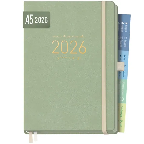 Häfft Terminkalender Chäff-Timer Deluxe 2026 A5 - Organizer mit 176 Seiten, gepolstertem Hardcover und praktischen Extras wie Stiftschlaufe und Lesebändchen – perfekt für eine strukturierte Planung!