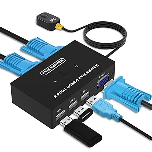 DGODRT 2 Port KVM Switch USB VGA mit Kabeln von DGODRT