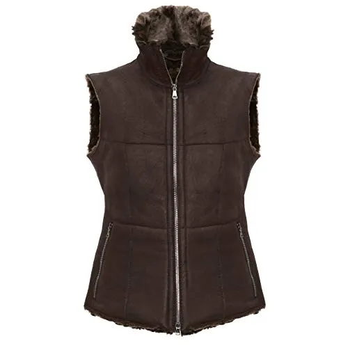 Werner Christ ® Damen Lammfellweste Weste aus echtem Lammfell, Fell, vielseitige warme Fellweste auch als Reitweste, Outdoorweste & Winterweste geeignet, in dunkelbraun, Gr. 46