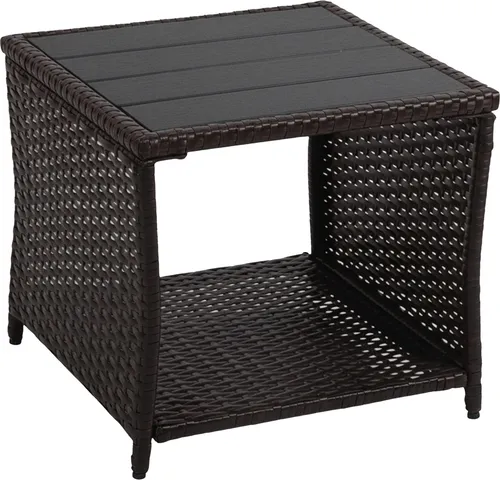 Relaxdays Wetterfester Balkontisch aus Polyrattan und WPC, 40 x 45 x 45 cm, Braun