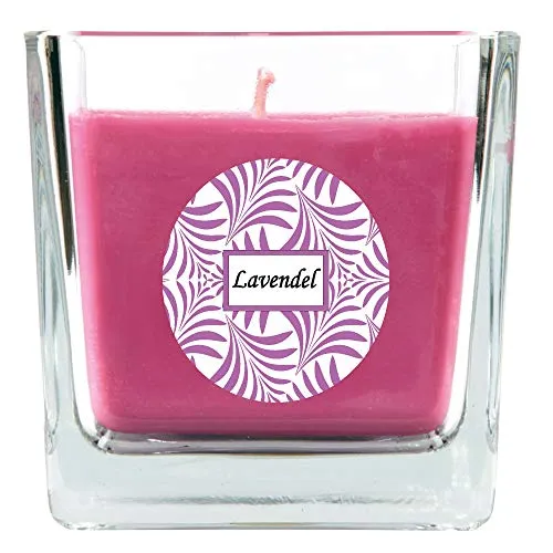 HS Candle Duftkerze mit Schriftzug Lavendel im Viereck Glas, 190g Wachs - Brenndauer ca.: 50 Stunden, Kerze im Glas in Geschenkverpackung
