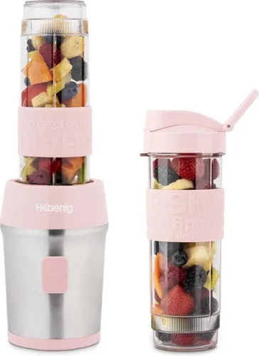 HKoenig SMOO12 Rosa Stand-Mixer - Leistungsstarker 300 Watt Standmixer mit Edelstahl-Messer und rutschfestem Stand, inklusive Kombi-Becher zum Mixen und Trinken. Ideal für Smoothies und Milch-Shakes.