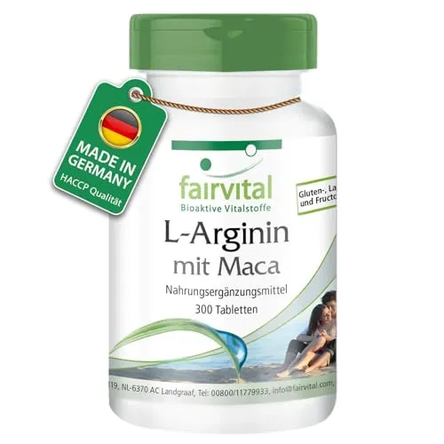 fairvital L-Arginin + Maca Plus, 300 Tabletten, HOCHDOSIERT, mit 1245mg L-Arginin, Beta-Glucan, OPC, Zink + 6250mg schwarze Maca-Wurzel pro Tagesdosis