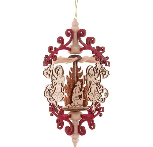 Erzgebirge-Palast Dekohänger Christbaumschmuck Rollspan Engel mit Glocke - Christi Geburt (15cm) vo