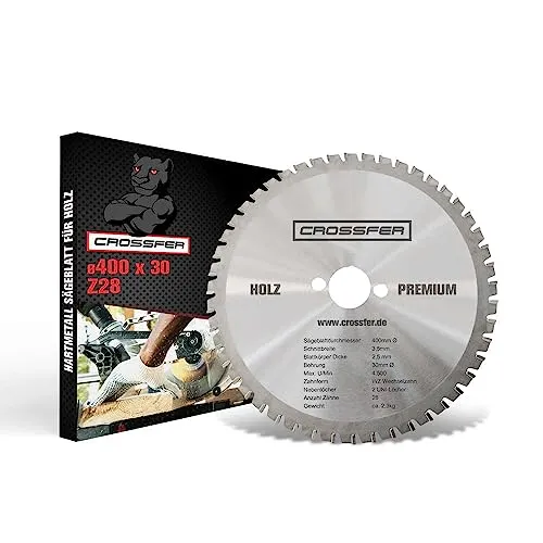 Kreissägeblatt für Holz | Premium Qualität HM Kreissägeblatt | Hartmetall Kreissägeblatt für die Holzverarbeitung | CROSSFER® (Ø400 x 30 (Z28))