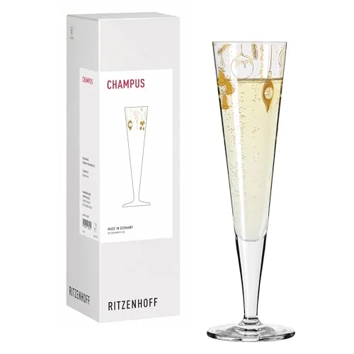 RITZENHOFF 8213001 Champagnerglas 200 ml, Serie Weihnachten – Elegantes Glas mit goldenen Ornamenten - Stilvolles Champagnerglas für festliche Anlässe. Mit 0,2 l Füllvolumen und hochwertigen goldenen Ornamenten. Ideal für prickelnde Momente und unvergessliche Feiertage – Made in Germany.