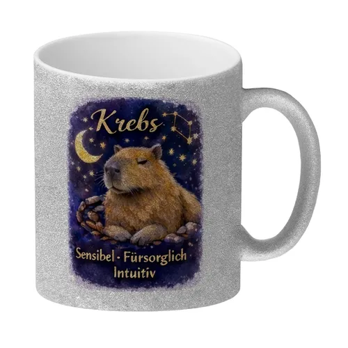 Krebs Sternzeichen Cabybara Glitzer-Kaffeebecher für Astrologie Fans