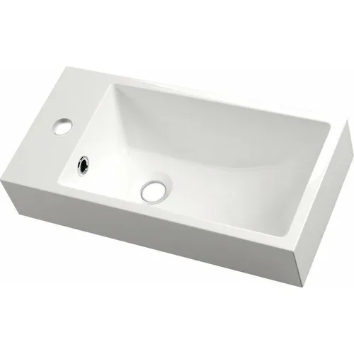 ARIANA Gussmarmor-Waschtisch 50x25cm, links, weiß – Eleganz für Ihr Bad - Kompakter Gussmarmor-Waschtisch mit glatter Oberfläche und Überlauf. Ideal für kleine Bäder, einfach zu reinigen und robust, perfekt für den täglichen Einsatz.