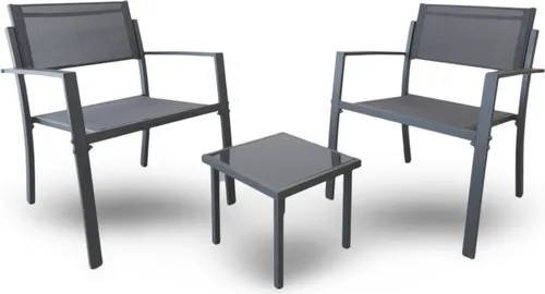 BURI Sitzgruppe Balkonset – 2 Stühle und 1 kleiner Glastisch - Gartenmöbel-Set für Balkon und Terrasse, stilvoll und platzsparend, ideal für gemütliche Abende im Freien.