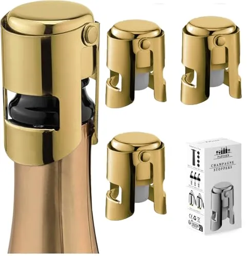Stück Sektverschluss, Champagner Verschluss, Sektflaschenverschluss, Flaschenverschluss Auslaufsicher hält frisch, ideal für Champagner, Prosecco, Cava und Schaumweine (Edelstahl，Golden) 3