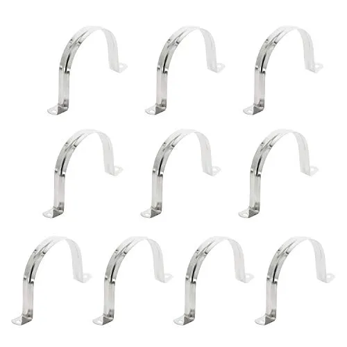 Aopin 90 mm starre Rohrklemme, 2 Löcher, U-Klammer, Rohrband, Spannschellen, 201 Edelstahl, für Rohrbefestigung, Silber, 10 Stück