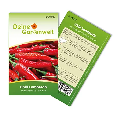 Chili Lombardo Samen - sehr mild - Capsicum annuum - Chilisamen - Gemüsesamen - Saatgut für 30 Pflanzen