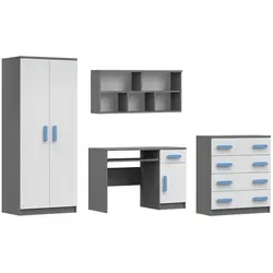 Deine Möbel 24 Kinderzimmer-Set INGE III – Modernes Jugendmöbel-Set in Weiß/Grau - Gestalten Sie das Kinder- und Jugendzimmer individuell mit dem flexiblen Möbelset INGE III. Hochwertige Materialien und verschiedene Farboptionen für die Holzgriffe schaffen ein stylisches und funktionales Ambiente.