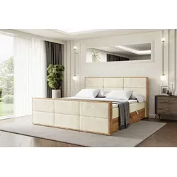 ALTDECOR Boxspringbett mit Matratze und Lattenrost, Topper, Fußteil,Polsterbett mit Bettkasten, Bett mit Stauraum H3-Matratze, Doppelbett, Boxbett... - Beige