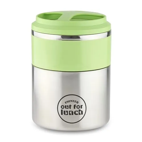 Pioneer Thermo-Speisebehälter 1,5 L Edelstahl Doppelwandig 2-in-1 mit Extra Breiten Öffnung, Isolier Lunch-Box für Suppe/Essen 4 Stunden Heiß 8 Stunden Kühl Auslaufsicher BPA-Frei – Grün