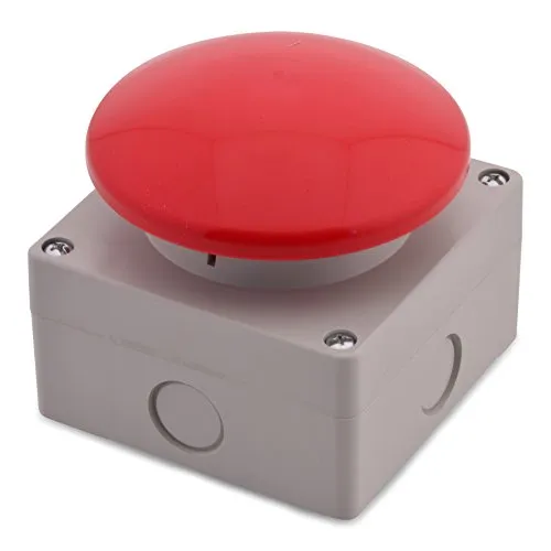 Intratec Grobhandtaster, IP65 – Aufputz Taster, Not-Aus Buzzer 1NO+1NC zwangsöffnend, Pilztaster für industriellen Gebrauch, 94 x 94 x 90 mm, Türöffner Button in Rot/Grau