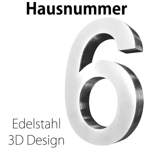 V2Aox Edelstahl Hausnummer 6 - 20 cm 3D Design - Hochwertige Edelstahl Hausnummer zur stilvollen Gestaltung Ihres Eingangs. Mit versteckter Befestigung für ein elegantes Erscheinungsbild. Inklusive Montagezubehör für einfache Anbringung.