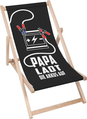 Dreamroots Liegestuhl klappbar Holz,bis zu 130 kg, Sonnenliege klappbar mit 3-stufiger Neigungsregulierung der Rückenlehne, Papa Lädt Die Akkus