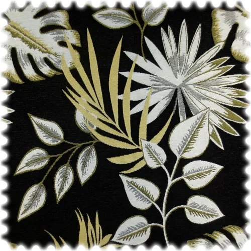 Heiro Jacquard Flachgewebe Möbelstoff Mureli Schwarz / Weiss / Gelb