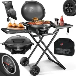 KESSER® elektrischer 2in1 Tischgrill - Standgrill mit Deckel - Grills: Faltbarer Elektrogrill mit 2400 Watt, ideal für rauchfreies Grillen auf Balkon und Terrasse, mobil mit 2 robusten Rädern und integrierten Thermometer für optimale Temperaturkontrolle.