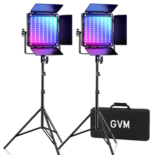 GVM 800D RGB LED Videoleuchte, Fotografie Licht Studiolicht mit Stativ, Videolicht Fotolicht Dauerlicht mit 8 Arten von Szenenlichtern für StudioYouTube, 3200K-5600K 0%-100%, CRI97+, App-Steuerung