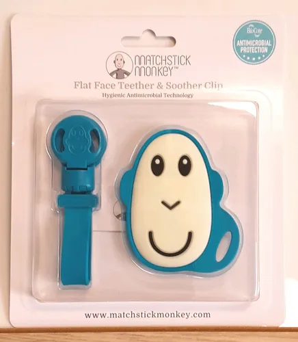 Matchstick Monkey Geschenkset Schnullerclip & flacher Beißring blau