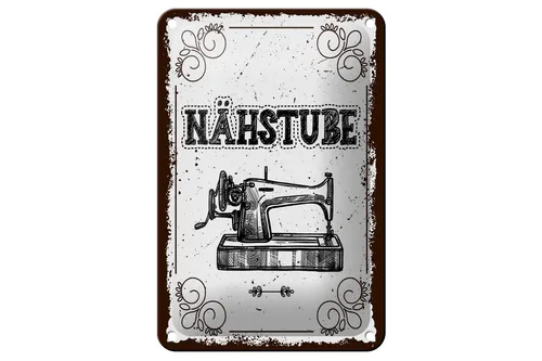 Blechschild Hinweis 12x18 cm Retro Nähstube Nähmaschine Deko Schild