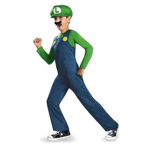 Disguise Nintendo Super Mario Brothers Luigi Kostüm für Jungen - Offizielles Luigi Kostüm mit All-in-One-Overall und Mütze, ideal für Halloween und Themenpartys. Hochwertig und kindersicher, entspricht EU-Sicherheitsstandards.