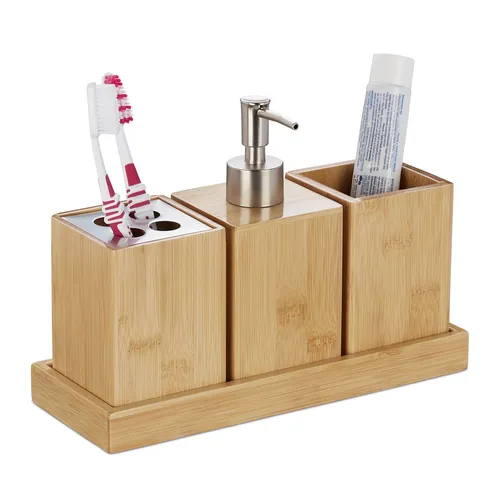 Produktbild Badaccessoires set Bambus Badzubehör feuchtigkeitsresistent 4-teilig 4 Teile