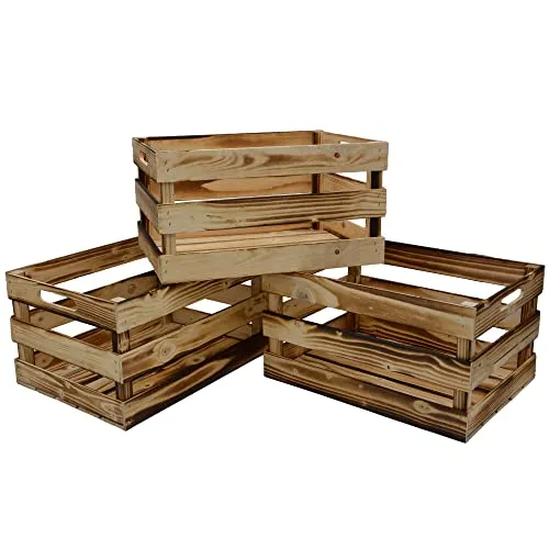 UNUS Holzkiste Vintage 3er Set, Deko Kiste Holz, Aufbewahrungsbox 39 x 29 x 21 cm (Geflammt)