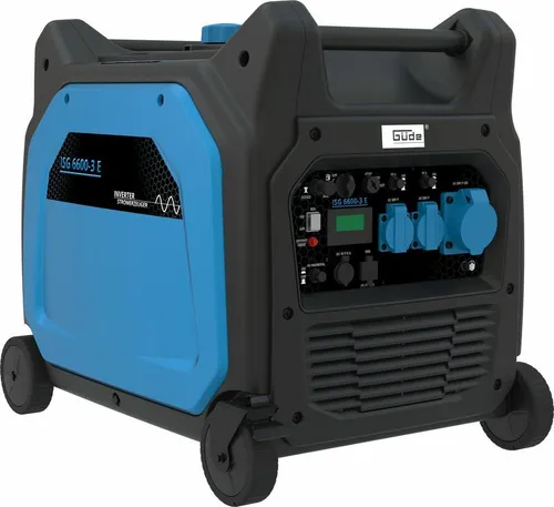 Güde Stromerzeuger ISG 6600-3 E - Benzin Inverter 6600 W - Stromaggregate mit Inverter-Technologie, ideal für empfindliche Geräte. Vielseitige Anschlüsse (2x USB, 2x 230V) und praktische Eco-Funktion für leisen Betrieb.