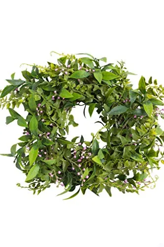 Botanic-Haus künstlicher Grünblätter Kranz (Frühlings- und Sommerkranz) mit Beeren auf Reisig (pink)