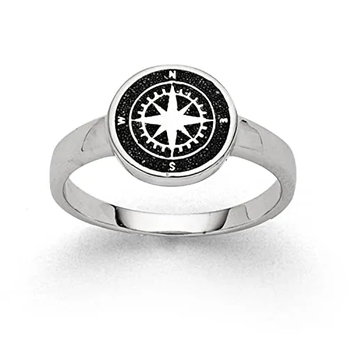 DUR Ring Kompass aus 925 Sterling Silber mit Lavasand veredelt, Größe: 54, Silber/Schwarz, R5158.54