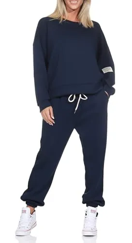 CLEO STYLE Damen Jogginganzug 7065 Navy (Set) - Sportlicher Jogginganzug in Navy, bequem geschnitten und pflegeleicht aus 95% Viscose. Ideal für Freizeit und Sportaktivitäten.