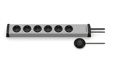 Ehmann Steckdosenleiste 6-fach mit Schalter - Steckdosen & Zubehör – Platz für mehrere Geräte, ideal für das Büro! Mit externem Schalter und 2 m flexibler Zuleitung für einfachen Zugang.