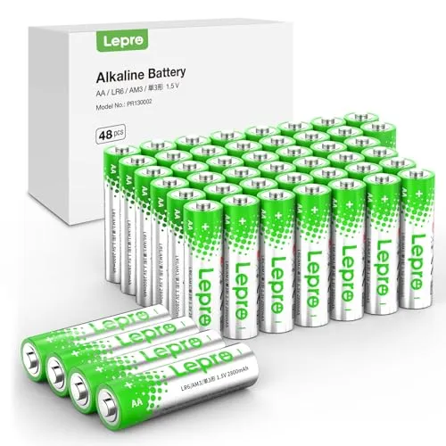 Lepro AA Batterien, 48 Stück, Alkaline Batterie AA mit 1.5V - Langlebig, Leistungsstark & Auslaufsicher, Ideal für Fernbedienungen, Spielzeug, Uhren, Taschenlampe UVM