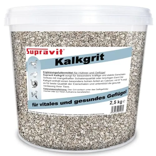 Supravit Kalkgrit für Hühner I 2,5kg Futterkalk Ergänzungsfutter für Hühner, Wachteln, Enten & anderes Legegeflügel I hoher Anteil an Calcium für Starke Eierschalen und eine gesunde Verdauung