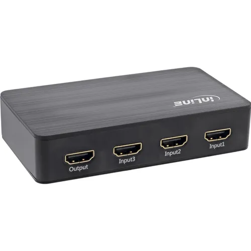 InLine HDMI Switch 3-fach 4K2K@60Hz - HDMI Switch für 3 Geräte, unterstützt 4K2K@60Hz und HDCP 2.2, ideal für Heimkino und Gaming.