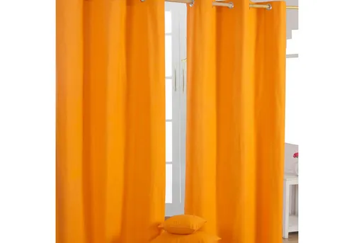 Homescapes Gardine Gardinen mit Ösen unifarben orange 2er Set 100% Baumwolle, 182x137 cm
